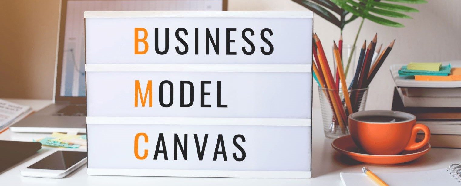 Placa com o título Business Model Canvas